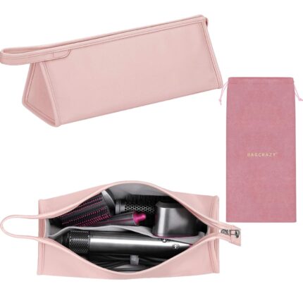BAGCRAZY Pink Waterproof Faux Leather Travel Cosmetic Case for Dyson Airwrap Styler and Attachments