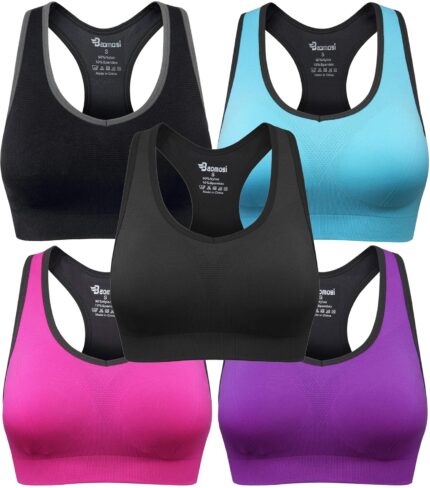 BAOMOSI Women's Seamless High Impact Support Racerback Workout Yoga Sports Bra 5Pack M