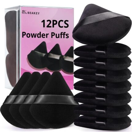 BEAKEY Powder Puff For Loose & Cosmetic Foundation Makeup Tool-12pcs Black