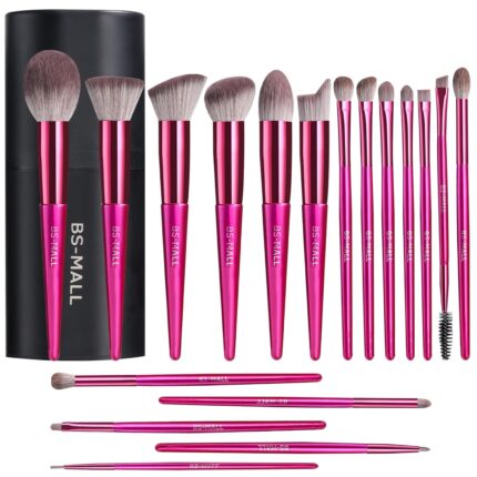 BS-MALL Makeup Brush Set for Foundation Powder Concealers Eye Shadows Blush Synthetic Makeup Brushes with black case 18 Pcs