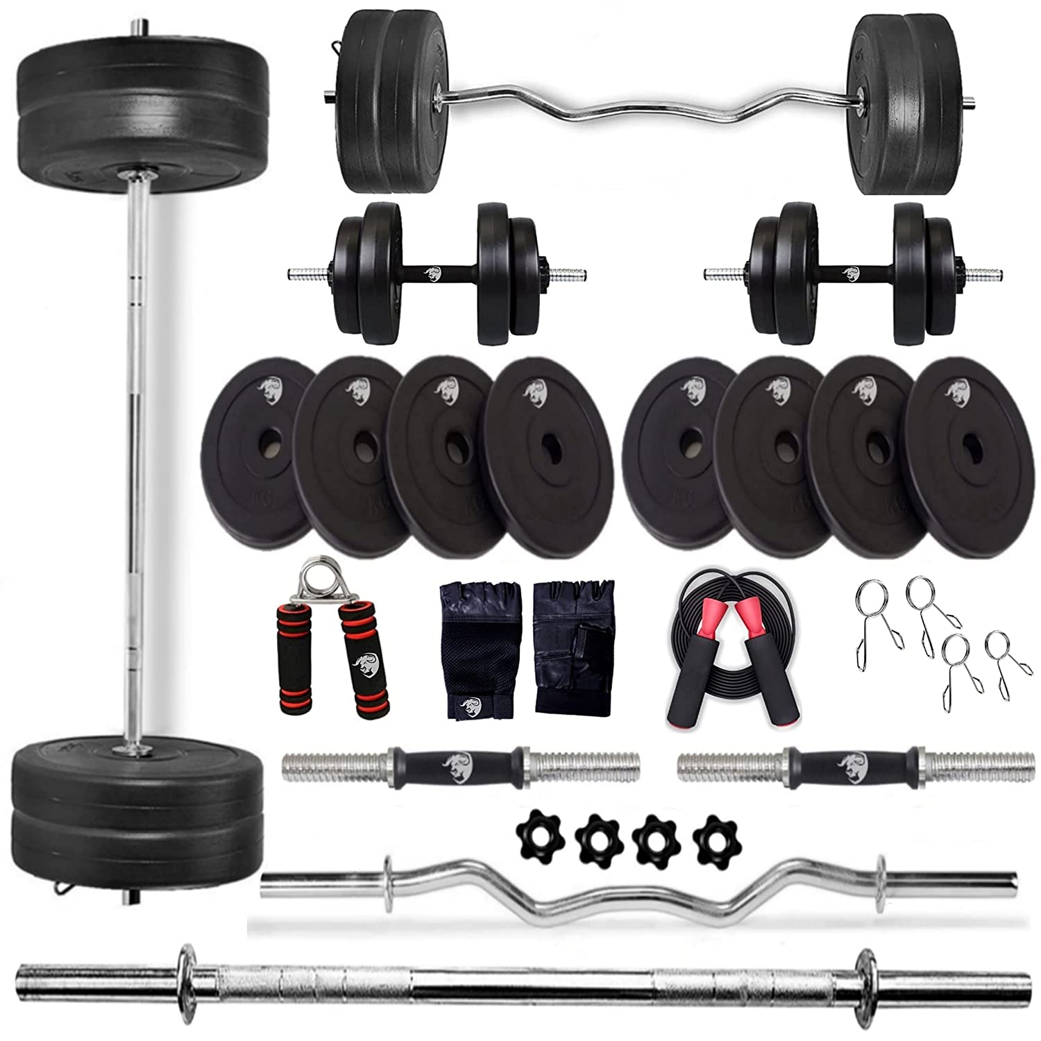 BULLAR Gym Equipment Set for Home Workout,Home Gym Set Combo 30 KG, 3 Feet Curl, 5 Feet Straight Rod + 2X Dumbbell Rods, for Men and Women Perfect Dumbbell Plates for Home Gym, Exercise Set