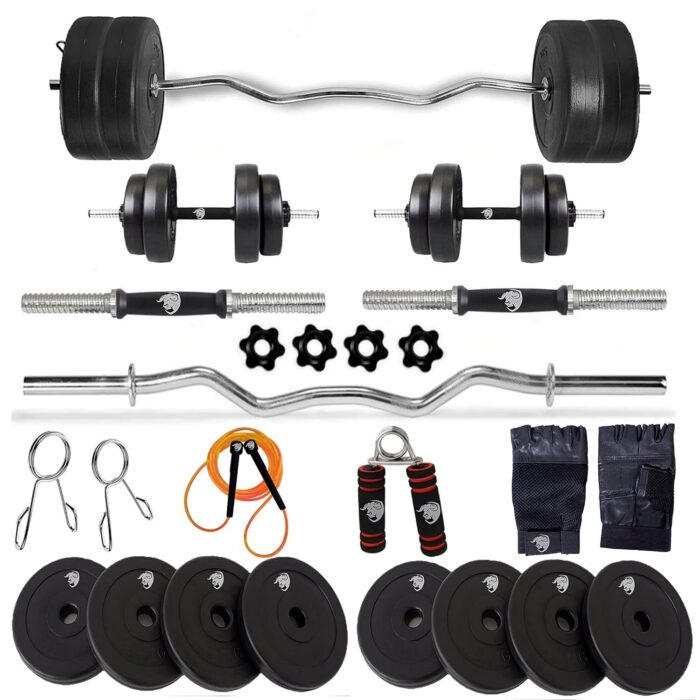 BULLAR Home Gym Set 8 kg to 32 kg with 3Ft Curl Rod and Pair of Dumbbell Rods Combo with Gym Accessories (20 kg Home Gym Set)