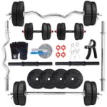 BULLAR Premium PVC 2.0 Home Gym Set, Home Gym Combo, Home Gym Equipments for Men, Home Gym Kit with 8 to 30Kg Weight Plates,3ft curl & 3ft Straight Rod, 1 Pair Dumbbell rods with Accesories (20 KG)