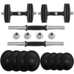 BULLAR Rubber Weight Plates 14 inches Steel Dumbbells rods 25mm Gym Equipment Set for Home Workout, Home Gym kit Rubber Plates Combos (10 kg Rubber Dumbbell Set)