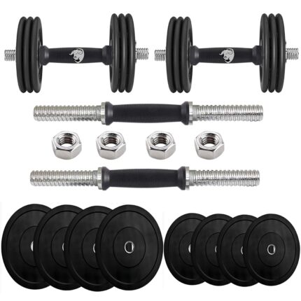 BULLAR Rubber Weight Plates 14 inches Steel Dumbbells rods 25mm Gym Equipment Set for Home Workout, Home Gym kit Rubber Plates Combos (10 kg Rubber Dumbbell Set)
