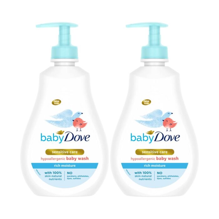 Baby Dove Rich Moisture Hair to Toe Baby Wash, No Tears Body Wash for Baby's Soft Skin - Hypoallergenic, No Sulphates, No Parabens, 400 ml (Pack of 2)