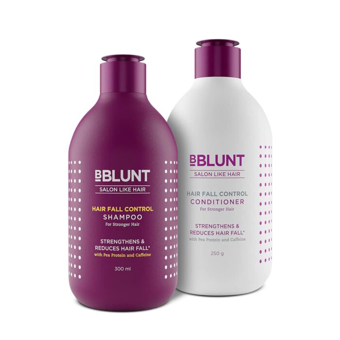 Bblunt Hair Fall Control Shampoo & Conditioner Combo | With Pea Protein & Caffeine | For Stronger Hair | Controls Hair Fall | Strengthens & Nourishes Hair | For Men & Women | 300 ml + 250 g