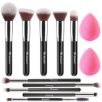 Beakey Makeup Brushes Set Premium Synthetic Kabuki Foundation Face Powder Blush Eyeshadow Brush Makeup Brush Kit With Blender Sponge And Brush Egg (10+2Pcs,Black/Silver)