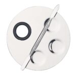 Beauté Secrets Round Stainless Steel 3-Well Cosmetic Makeup Palette with Spatula for Mixing Nail Art, Eye Shadow, Lipsticks, Foundations, Silver