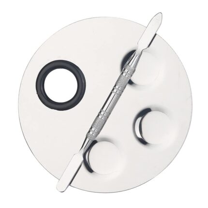 Beauté Secrets Round Stainless Steel 3-Well Cosmetic Makeup Palette with Spatula for Mixing Nail Art, Eye Shadow, Lipsticks, Foundations, Silver
