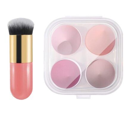 Beautiflame 4Pcs Round Makeup Sponge Set Blender Face Primer Compact Powder Puff Makeup Powder Puffs Makeup Applicator Sponge Makeup for Cosmetic Foundation with Oval Makeup Brush
