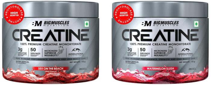 Bigmuscles Creatine 155g (50 Servings) – Sex On The Beach | Micronized Monohydrate for Muscle Repair & Strength & Bigmuscles Creatine 155g (50 Servings) – Watermelon Slush combo