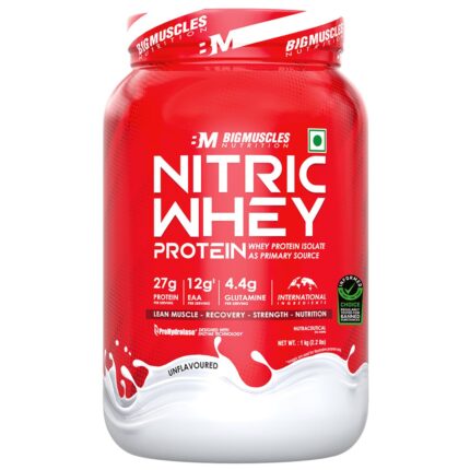 Bigmuscles Nutrition Nitric Whey Protein | 27g Isolate Whey Protein | Informed Choice UK Certified | ProHydrolase Enzyme Tech. for Faster Absorption & Lean Muscle Growth | Unflavoured | 1Kg