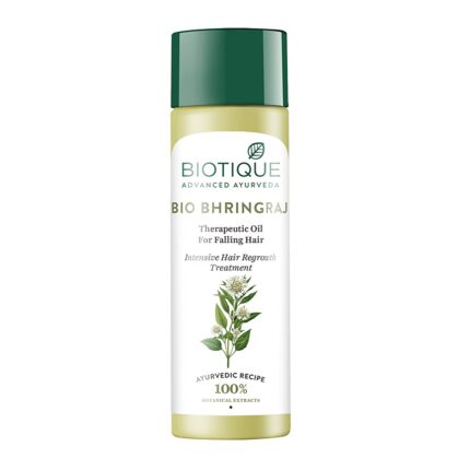 Biotique Bio Bhringraj Therapeutic Hair Oil for Falling Hair | Intensive Hair Regrowth Treatment | Nourishing Hair Follicles| Strong and Shiny Hair| For All Skin Types| 120m