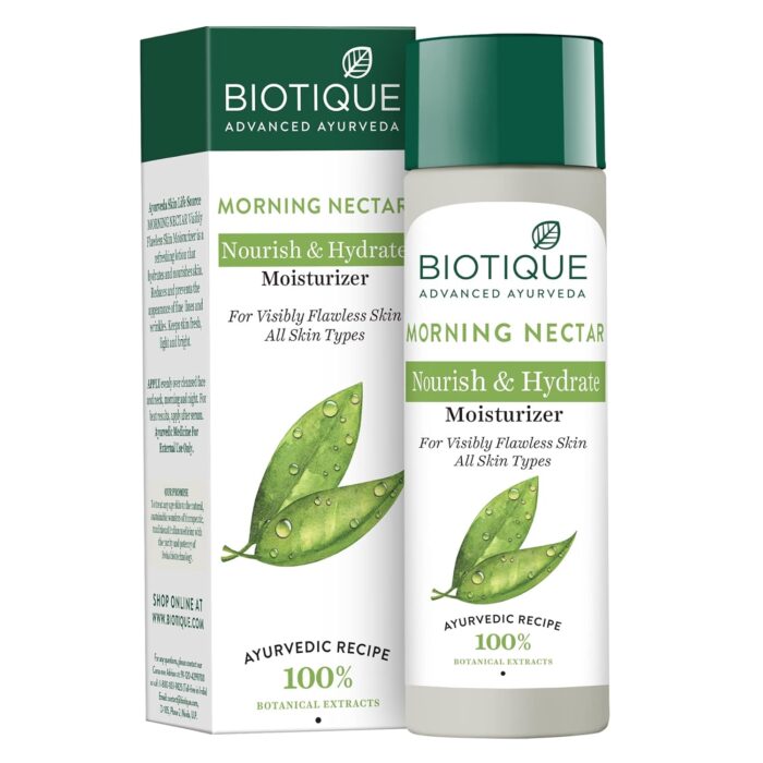 Biotique Morning Nectar Flawless Skin Moisturizer l Prevents Dark spots, Blackheads and Blemishes l Visibly Flawless Skin l Nourishes and Hydrates Skin l All Skin Types l 120ml