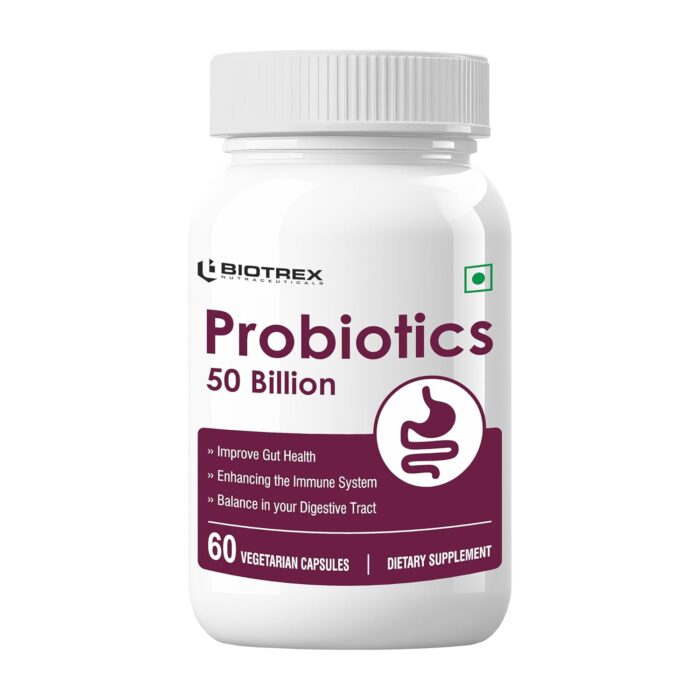 Biotrex Nutraceuticals Probiotics 50 Billion With 150mg Prebiotics Supplement For Gut Health - 60 Capsules