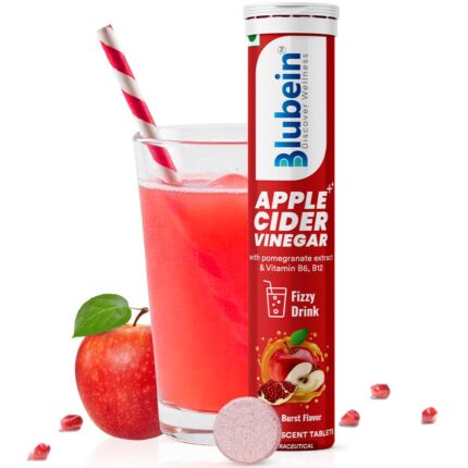 Blubein APPLE CIDER VINEGAR ++ Effervescent tablets with Vitamin B6 & B12,Pomegranate Extract|100% Vegan|Sugarfree|Weight Management|Enhances digestion|Gut Health|15 capsules,1 count
