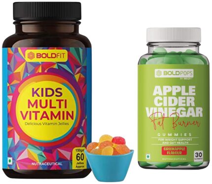 Boldfit BOLDPOPS Apple Cider Vinegar Gummies For Weight Loss 30 Gummies & Boldfit Multivitamin Gummies For Kids And Adults For Immunity Support & Energy Support - 60 Gummies