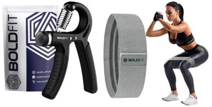Boldfit Exercise Elite | Resistance Band (Light) + Hand Grip (5-40kg) | Premium Materials | Adjustable Resistance | for Gym Users | Grey/Black | Quality Tested