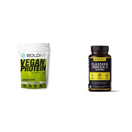 Boldfit Plant Pea Protein Powder For Men & Women (Chocolate 200grams) (VeganCho200grams) & Flaxseed Oil Capsules 1000mg with Omega 3 for Men & Women- 60 Veg Capsules.