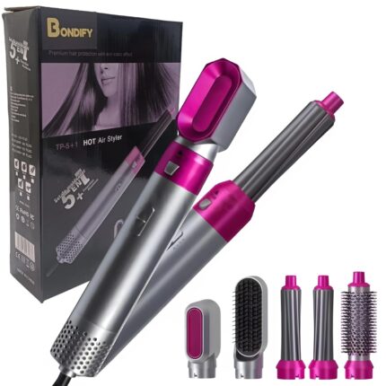 Bondify 5-In-1 Hair Styler Dryer Comb, Multifunction, Detachable Brush Head For Straightening, Curling, Drying, Combing, Multicolour, 1200 Watts