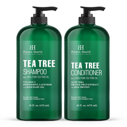 Botanic Hearth Tea Tree Shampoo and Conditioner Set - with 100% Pure Tea Tree Oil, for Itchy and Dry Scalp, Sulfate Free, Paraben Free - for Men and Women - 16 fl oz each