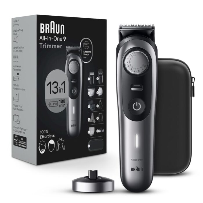 Braun All-In-One Style Kit Series 9 9440, 13-In-1 Trimmer For Men With Beard Trimmer, Battery Powered Body Trimmer For Manscaping, Hair Clippers & More, Braun's Sharpest Blade, 40 Length Settings,