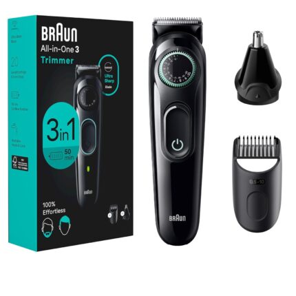 Braun All-in-One Style Kit Series 3 3430, 3-in-1 Trimmer for Men with Beard Trimmer, Ear & Nose Trimmer, Hair Clippers, Ultra-Sharp Blade, 20 Length Settings, Washable