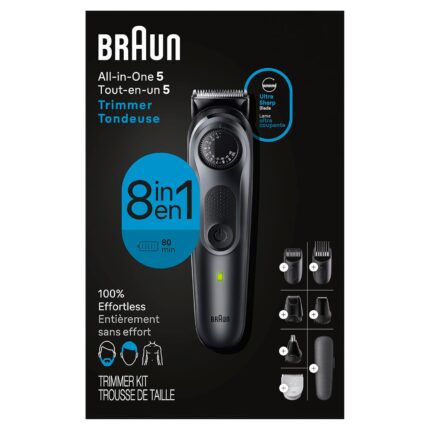Braun All-in-One Style Kit Series 5 5471, 8-in-1 Trimmer for Men with Beard Trimmer, Body Trimmer for Manscaping, Hair Clippers & More, Ultra-Sharp Blade, 40 Length Settings, Waterproof
