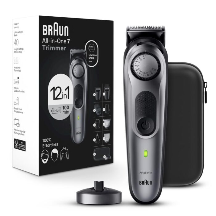 Braun Battery Powered All-In-One Style Kit Series 7 7440, 12-In-1 Trimmer For Men With Beard Trimmer, Body Trimmer For Manscaping, Hair Clippers & More, Sharpest Blade, 40 Length Settings, Waterproof