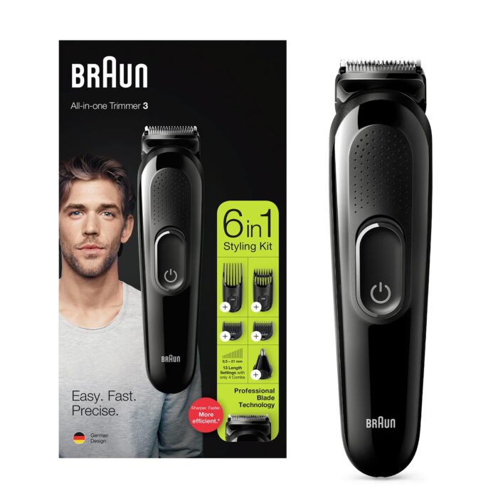 Braun Hair Clippers for Men MGK3220, 6-in-1 Beard Trimmer, Ear and Nose Trimmer, Cordless & Rechargeable, Multicolor