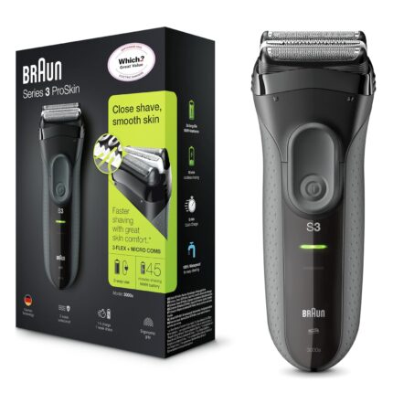 Braun Series 3 ProSkin 3000s Rechargeable Electric Shaver for Men, Black