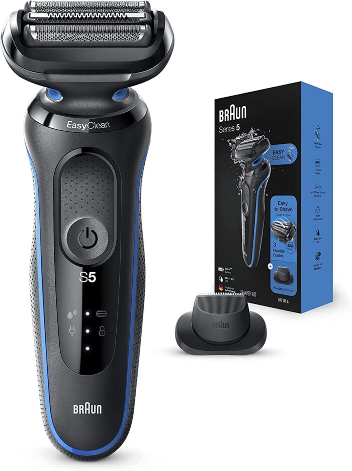Braun Series 5 Electric Shaver for Men with Precision Beard Trimmer, Wet & Dry, Rechargeable, Cordless Foil Razor, Blue, 50-B1200s