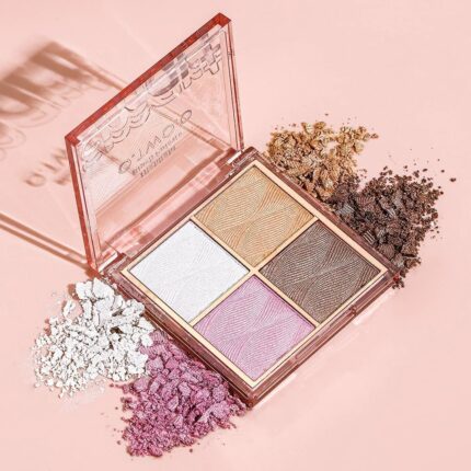 COSLUXE O TWO O Highlighter Blush Palette, Highlighter & Contour & Blush Shimmering Highlighter Palette, 4 Color Smart SweetHeart Girl Highlighter Palette (02 SUNSHINE HICKEY)