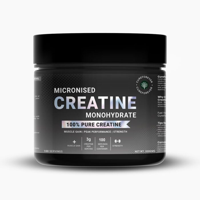 CUREFOREVER Micronized Creatine Monohydrate Powder | 300g | 100 Servings | 200 Mesh for Fast Absorption | Unflavored | Supports Muscle Strength, Endurance & Recovery