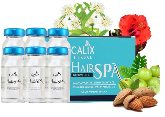 Calix Herbal Organic Hair Growth Oil Ayurvedic Hair-Spa For Complete Hair Treatment With Bhringraj Extracts, Almond & Amla Oil - 8Ml X 6, 220 Grams