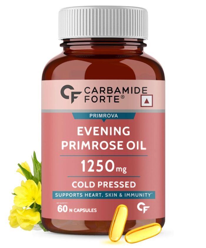 Carbamide Forte Evening Primrose Oil Capsules 1250mg For Women | 100% Pure & Cold Pressed Primrose Oil Capsules | Primosa 1250mg May Support Immunity Boost & Skin Health | Support Hormonal Balance | Hexane & Paraben Free | 60 PrimroseOil Capsule