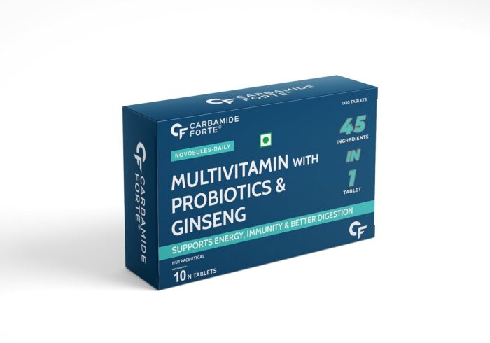 Carbamide Forte Multivitamin for Men with Probiotics Supplement - 10 Veg Tablets | Comprehensive Multivitamin Tablets for Men with Ginseng, Grape Seed Extract, Vitamin C, and Vitamin K2 MK7, 20 Grams