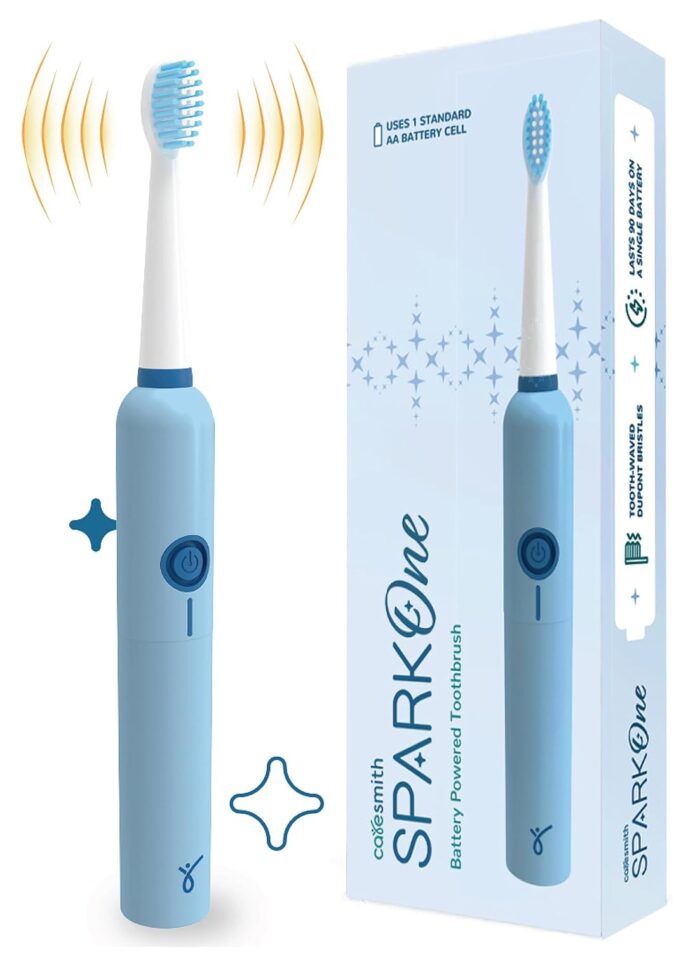 Caresmith SPARK One Electric Battery Toothbrush | Electric Tooth Brushes for Adult | AA Battery Provided | 30000 Strokes per Minute (Blue, 1)