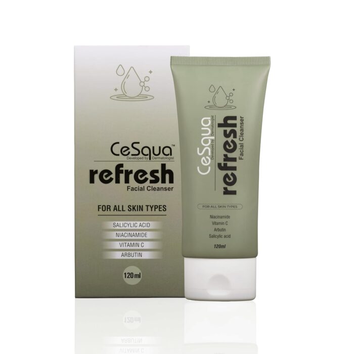 CeSqua Refresh 1% Salicylic Acid Face Wash Cleanser | With Niacinamide, Vitamin C & Alpha Arbutin | Oil Control, Skin Brightening, and Hydration | for Women & Men | for all skin types – Normal, Oily, Dry, Combination, Acne-Prone Skin, 120ml