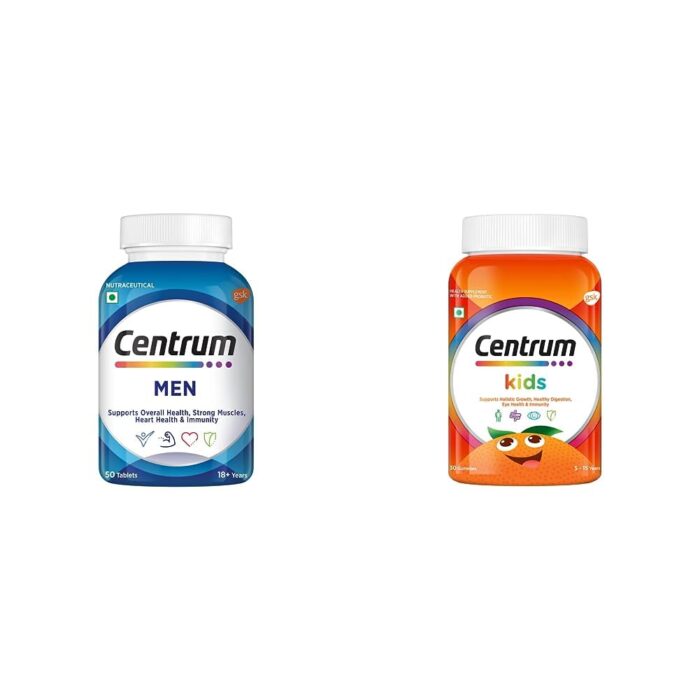 Centrum Men, Multivitamin with Grape seed extract (Veg) 50s & Centrum Kids, Multivitamin with Probiotics, Vitamin C & 11 other nutrients(Veg)- 30 Gummies