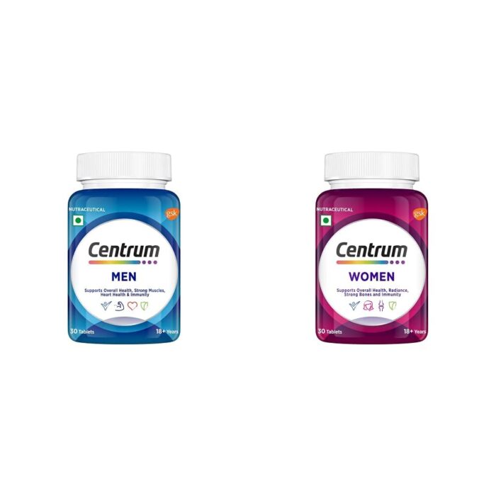 Centrum Multivitamin For Men With Grape Seed Extract + Multivitamin For Women With Biotin Tablet|Pack Of 30, 1.45 Grams