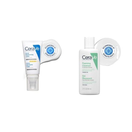 CeraVe AM Facial Moisturizing Lotion for Normal to Dry Skin (52 ml) with Broad Spectrum Sunscreen S,CeraVe Foaming Cleanser For Normal To Oily Skin (88ml) - Dermatologist-Developed Facewash | Non-Com