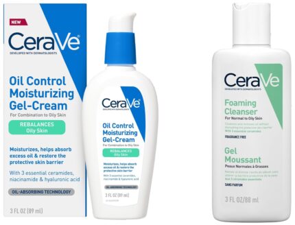 CeraVe Oil Control Moisturizer and Foaming Face Wash Combo for Oily & Combination Skin | Lightweight Moisturizing Gel Cream (52ml), Foaming Facial Cleanser (88ml)