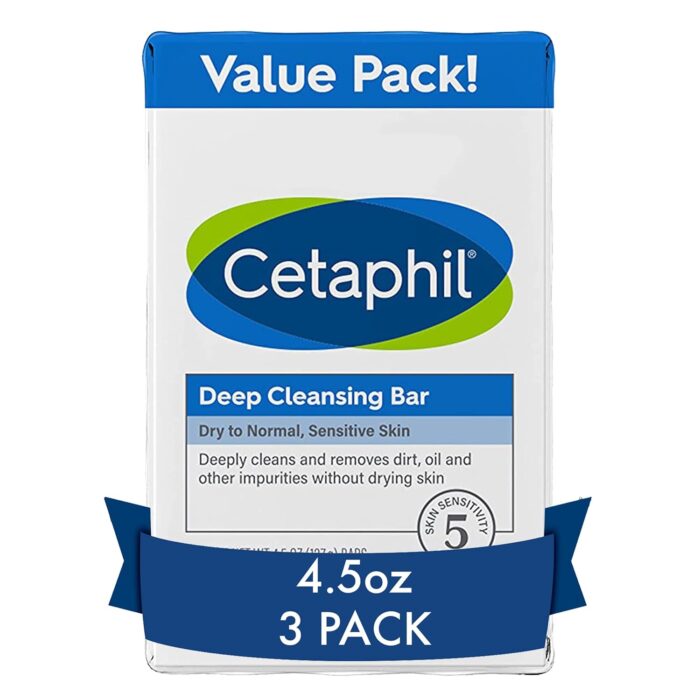 Cetaphil Deep Cleansing Face & Body Bar for All Skin Types, 3 Count