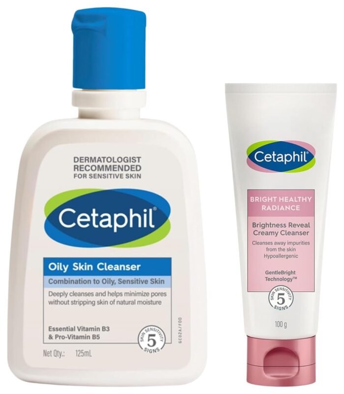 Cetaphil Oily Skin Cleanser Daily For Oily Acne Prone Skin Gentle Foaming 125Ml Brightness Reveal Creamy Cleanser 100 g Brightening for Uneven Skin Tone Niacinamide Sea Daffodil Fragrance Free