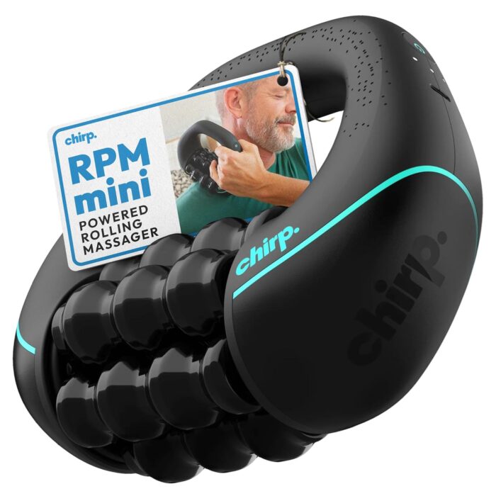 Chirp RPM Mini - Rolling Percussive Massager, Percussive Therapy, Whole Body Relief, Deep Tissue and Muscle Recovery, Percussion Massage, Rechargeable, Hands-Free Base, Powerful, 3-Speed Spin