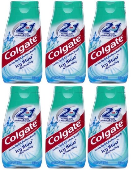 Colgate 2-in-1 Toothpaste & Mouthwash, Whitening Icy Blast, 4.6-Ounce Tubes (Pack of 6)