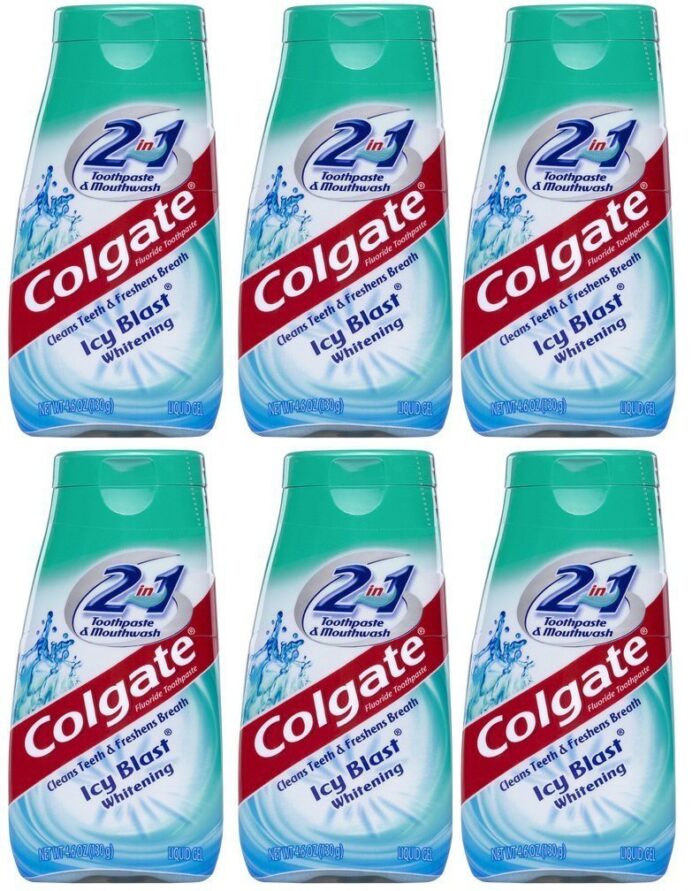 Colgate 2-in-1 Toothpaste & Mouthwash, Whitening Icy Blast, 4.6-Ounce Tubes (Pack of 6)