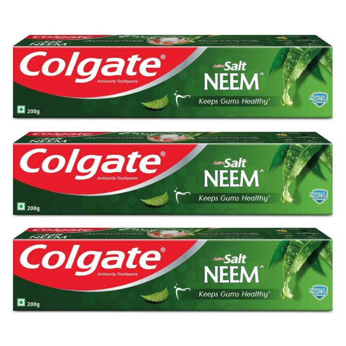 Colgate Active Salt Neem Toothpaste , Pack of 600g, Germ-Fighting Colgate Toothpaste With Active Natural Salt & Neem For Fighting Germs & Gum Problems Giving Healthier Teeth & Tighter Gums